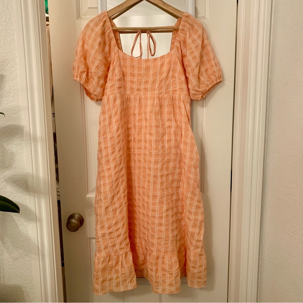Lucy Paris Orange Creamsicle Checkered Midi Dress